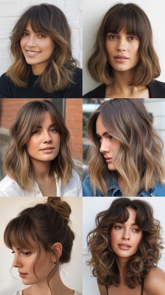 Curtain Bangs with Caramel Balayage