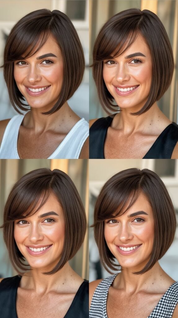  Sleek Asymmetrical Bob with Side-Swept Bangs