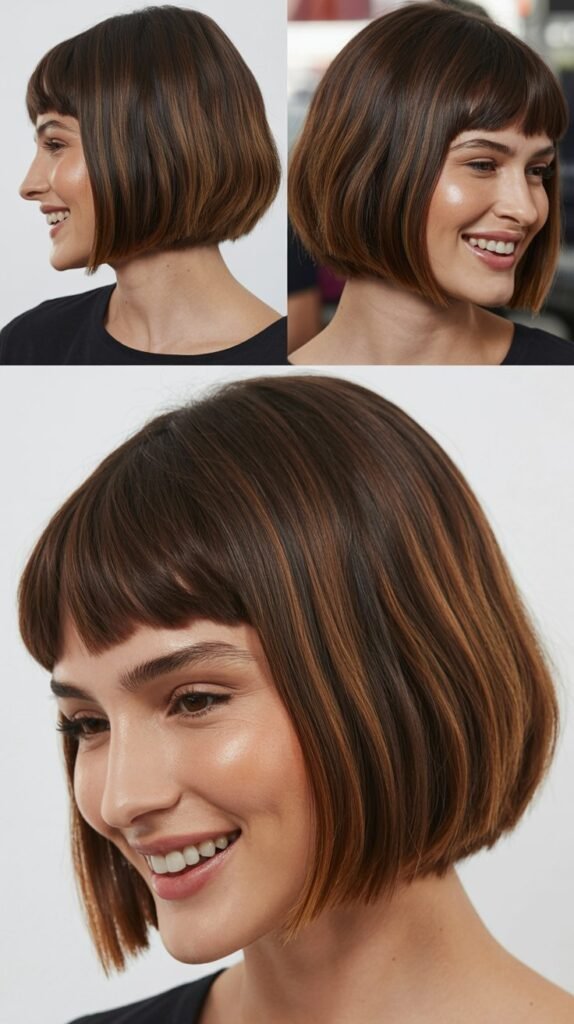  Blunt Lob with Micro Asymmetrical Side Bangs