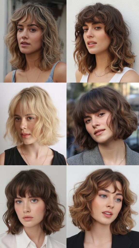 Wavy Long Bob With Brow-Skimming Bangs
