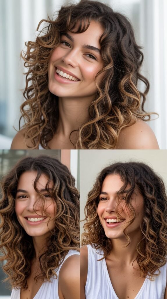  Caramel Balayage on Loose Curls