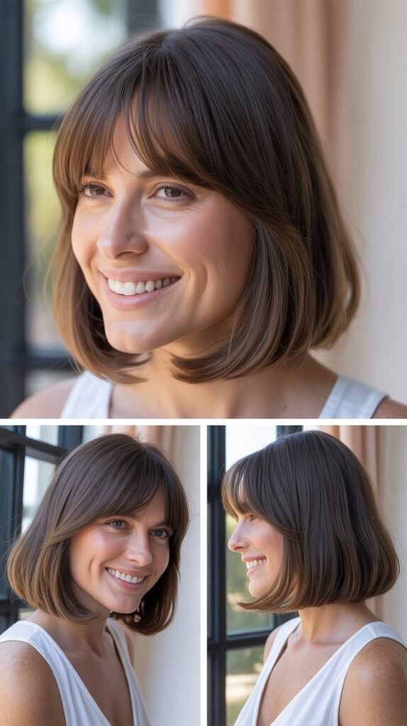 Long Bob with Curtain Bangs and A-Line Shape