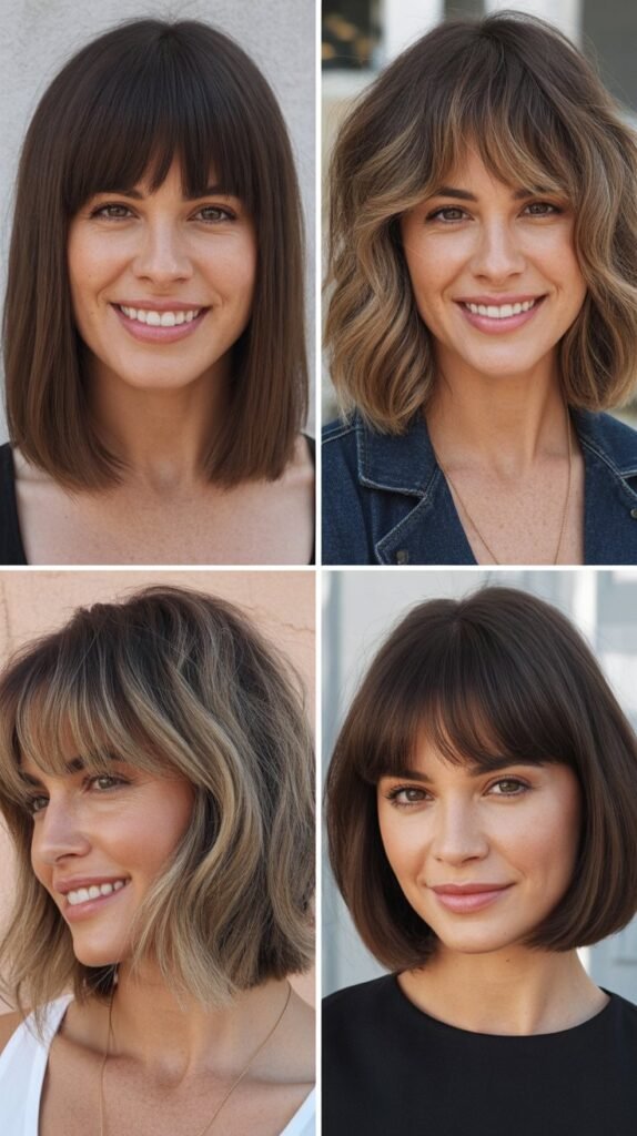  Classic Shoulder-Length Lob With Wispy Curtain Bangs