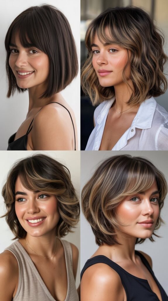  Chin-Length Bob with Long Feathered Bangs