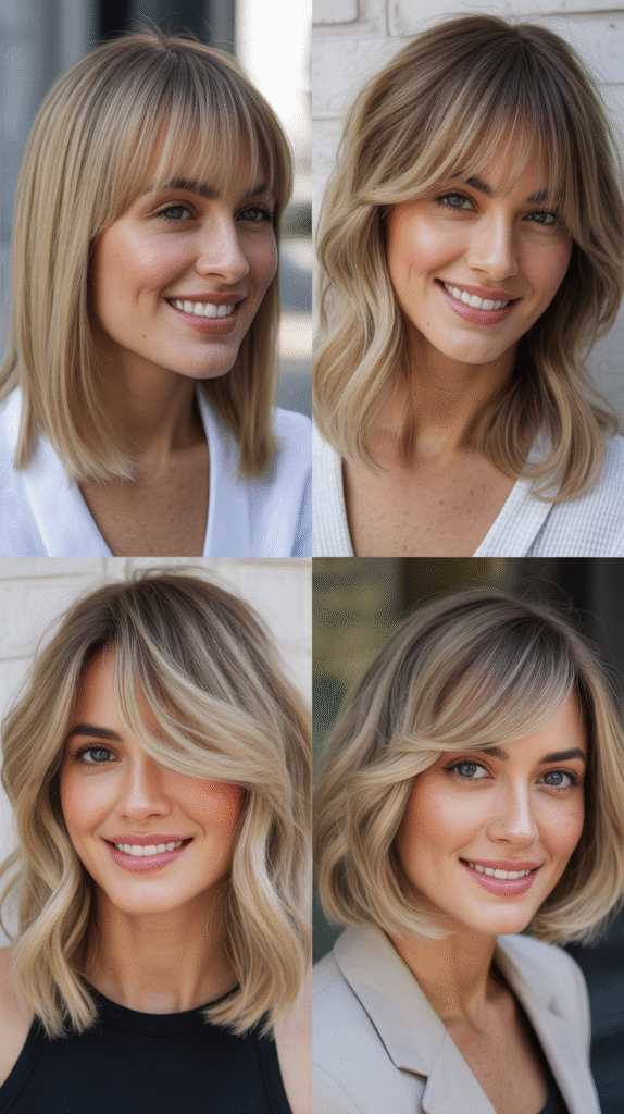  Effortless Layers with Curtain Bangs and Sandy Blonde