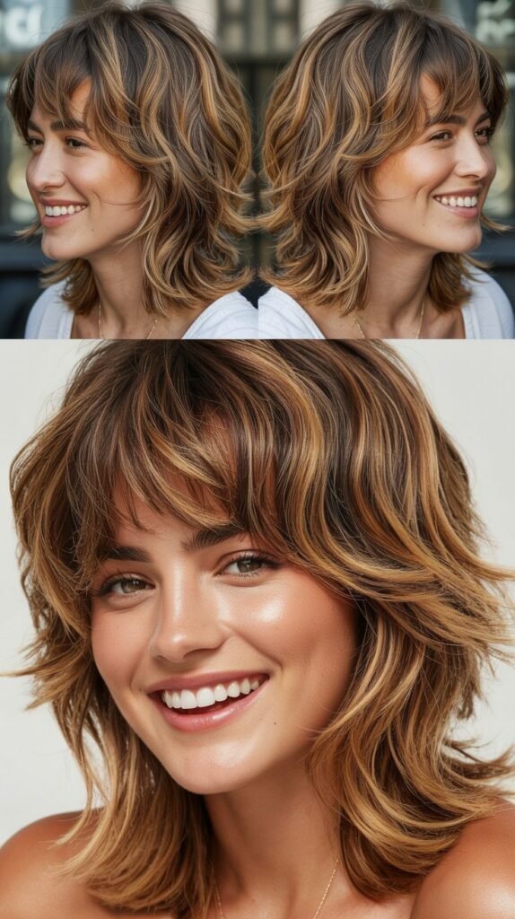  Shaggy Bangs with Multi-Tonal Balayage
