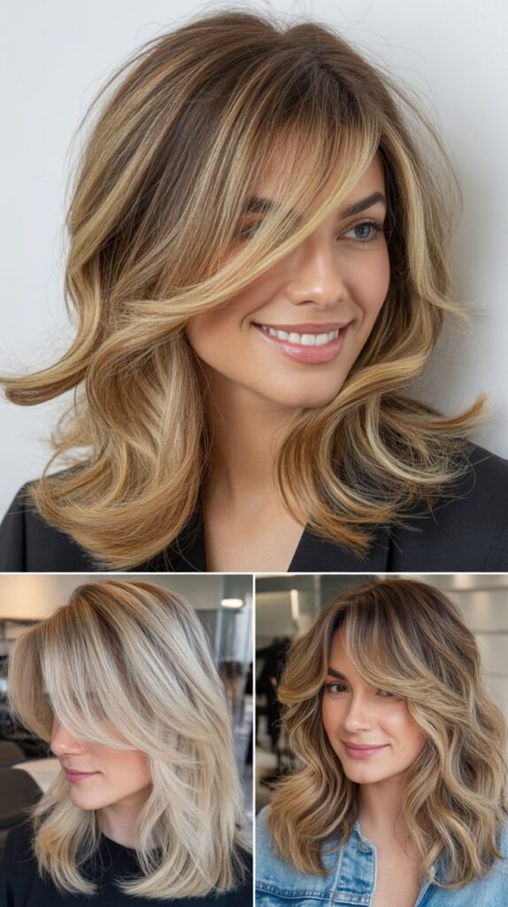  Blonde Highlight Layers with Feathered Side Bangs