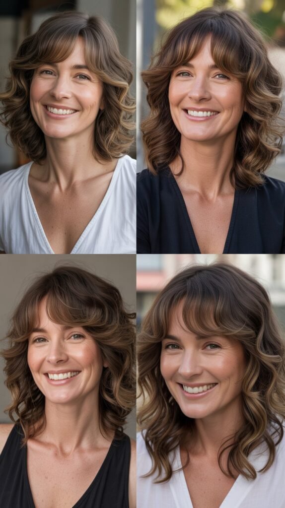 Wavy Collarbone Cut with Curtain Bangs