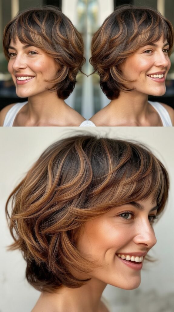 Choppy Layers with Textured Curtain Bangs