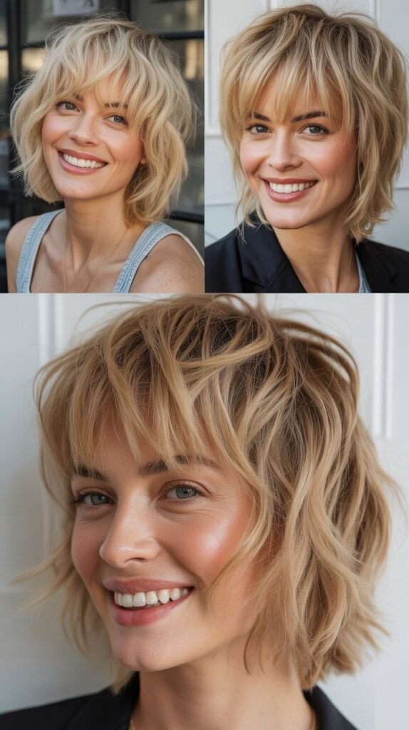 Champagne Toast Blonde Shag with Choppy Fringe