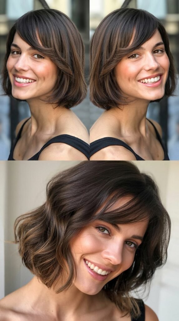  Layered Bob with Side-Swept Bangs