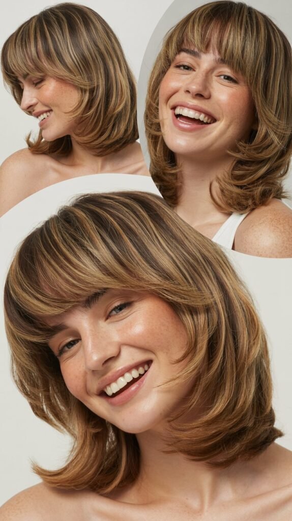 Curved Layers with Rounded Curtain Bangs