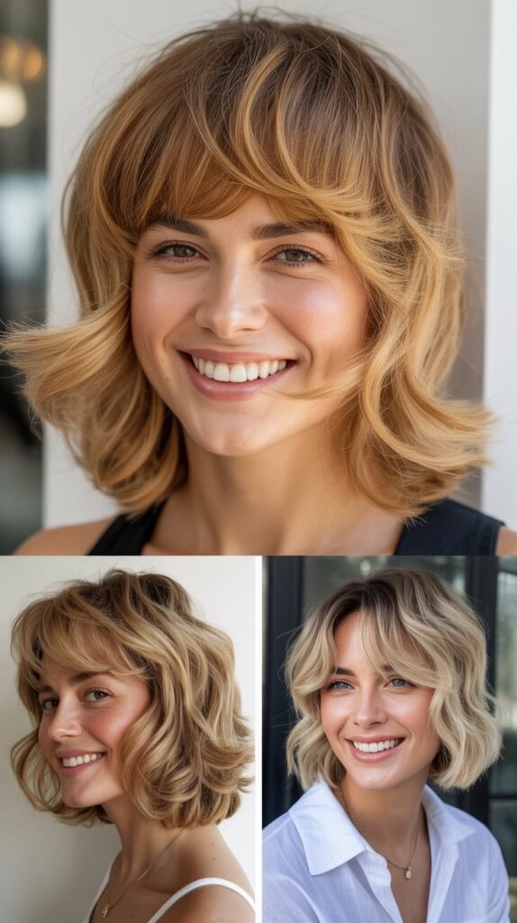 Honey Blonde Shag with Wispy Bangs