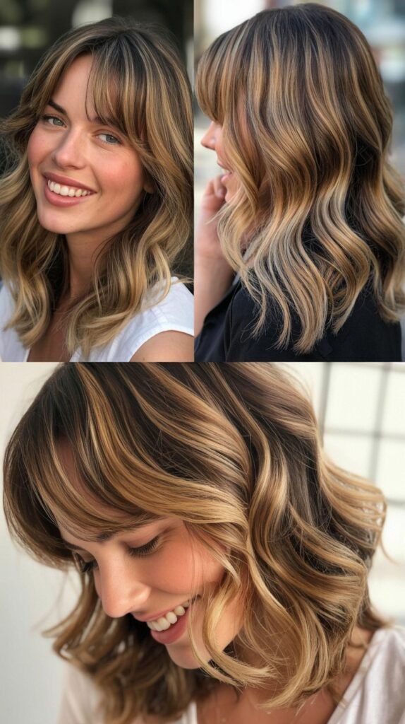  Side Bangs with Balayage and Beach Waves