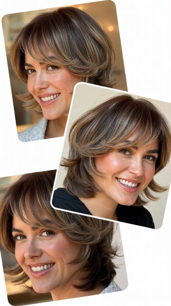 Angled Layers with Asymmetric Curtain Bangs