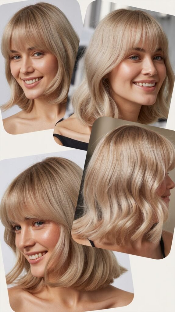 Moonstone Blonde Collarbone Length with Blunt Fringe