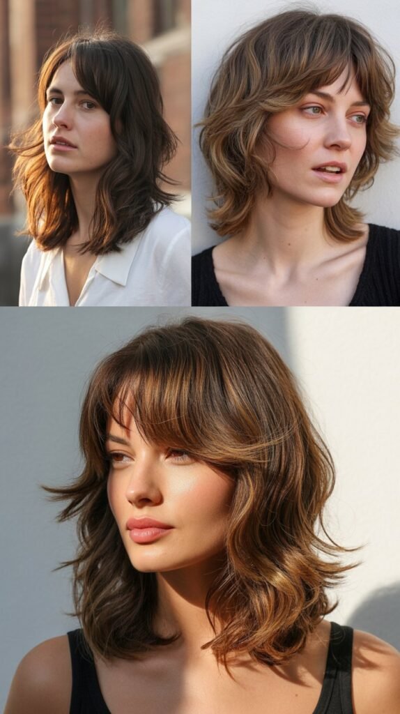 Swoopy Bangs with Layered Shag