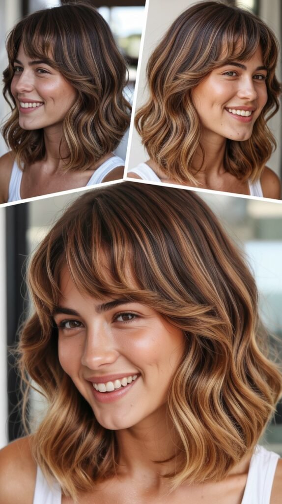  Face-Framing Bangs with Toffee Balayage