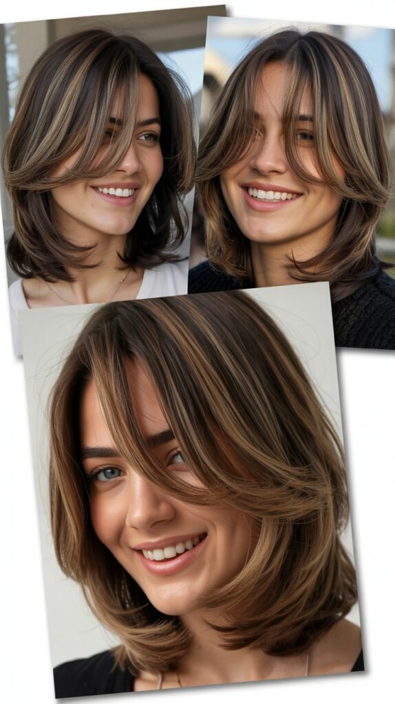 V-Cut Layers with Side-Swept Curtain Bangs
