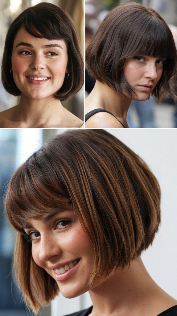 A-Line Bob with Deep Side Part and Fringe