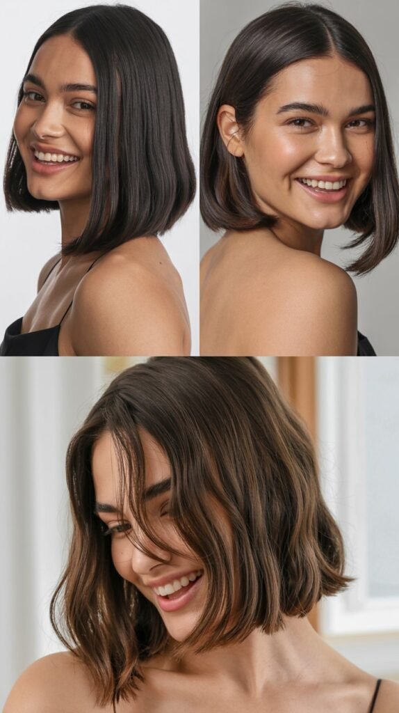 Sleek Collarbone Cut with Deep Side Part and Fringe