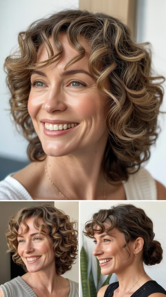 Curly Hair with Side-Swept Bangs