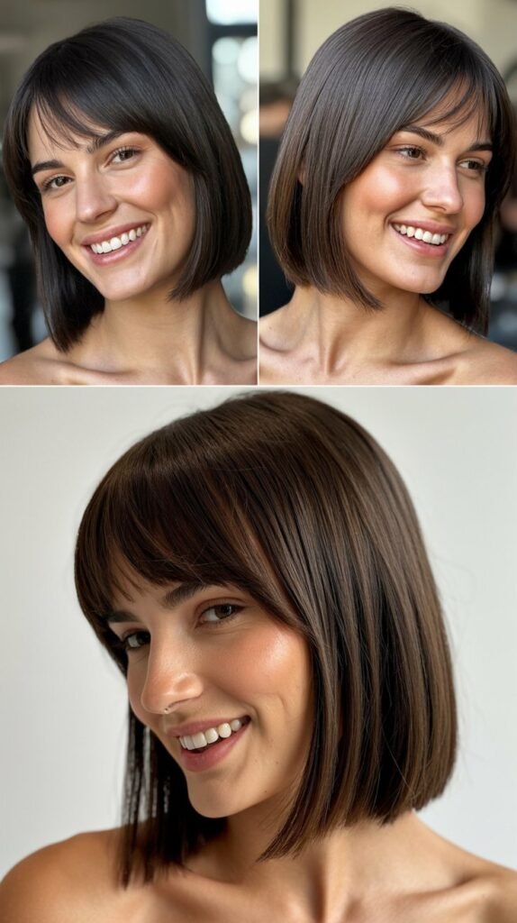  Sleek Lob with Asymmetrical Bangs