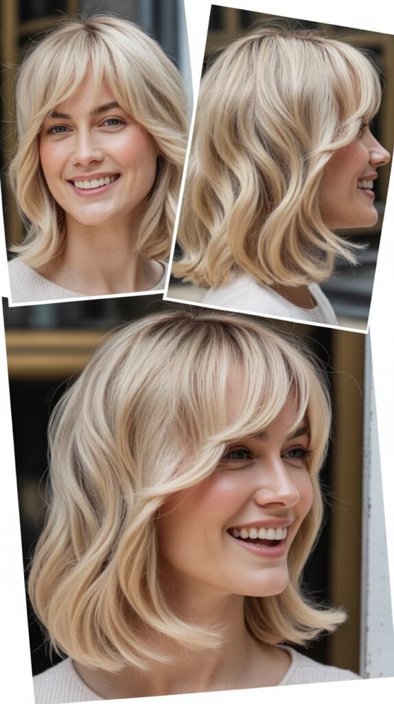  Pearl Blonde Shoulder-Length with Swoopy Bangs