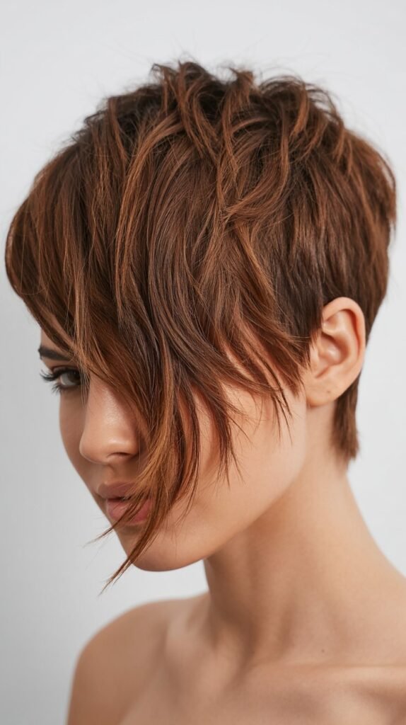 Asymmetrical Shaggy Pixie with Side Sweep