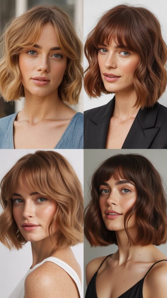 Wavy Bob With Long Eyebrow-Grazing Bangs