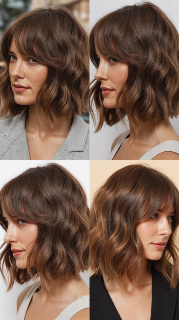 Wavy Bob With Long Bangs And Lowlights