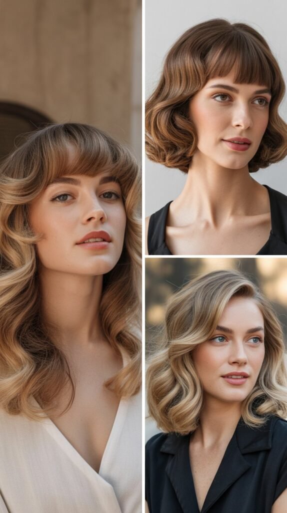 Vintage-Inspired Curtain Bangs with Retro Waves