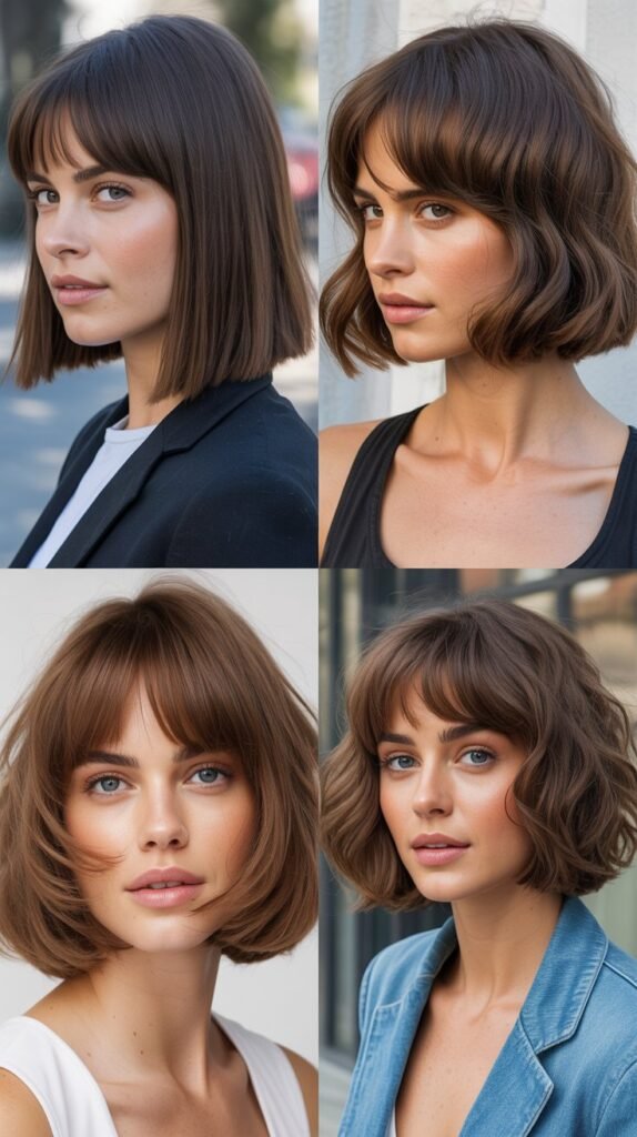 Voluminous Bob With Side Part And Full Bangs
