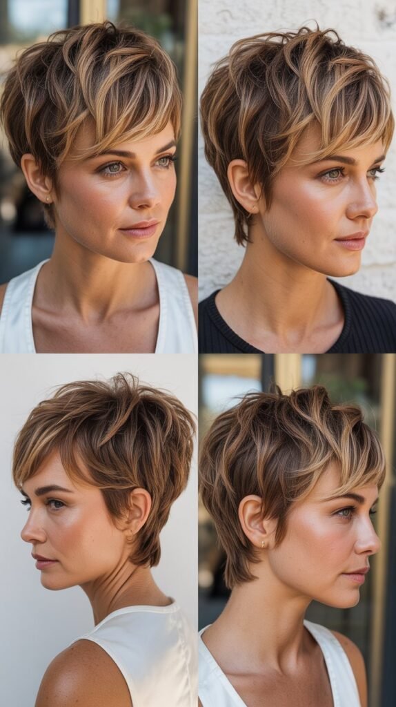 Shaggy Pixie With Caramel And Blonde Mix