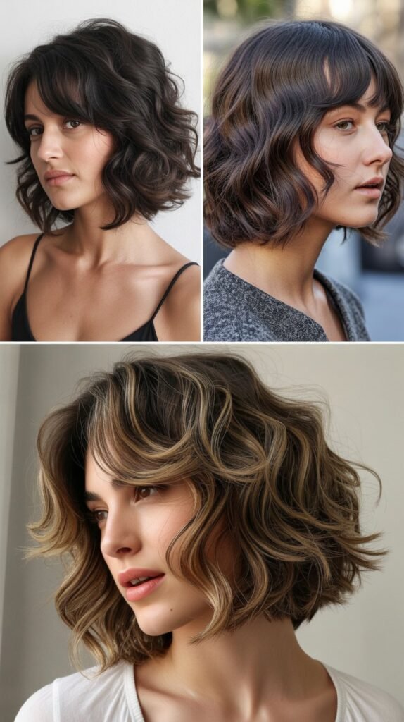 Wavy Bob with Long Side-Parted Bangs