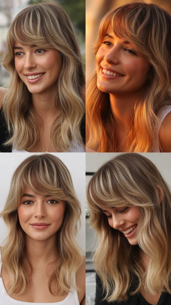 Precision Layers with Curtain Bangs and Champagne Blonde