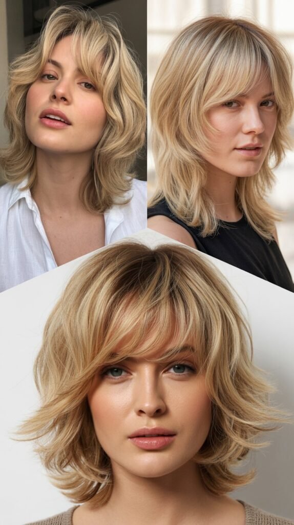 Shaggy Blonde Layers with Wispy Bangs