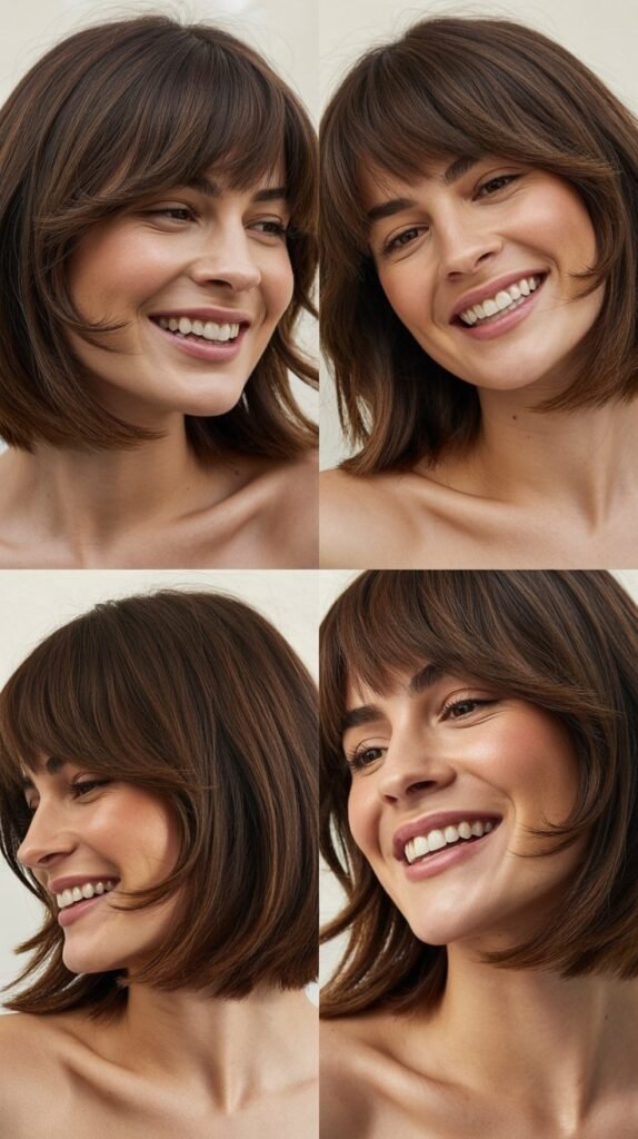 Blunt Cut Base with Layered Curtain Bangs