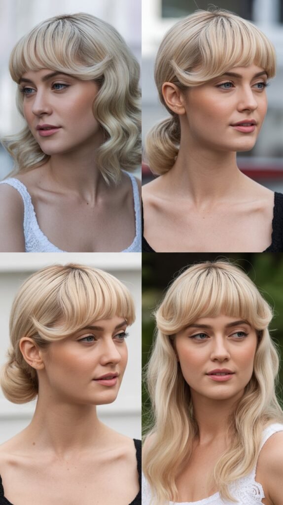Silvery Blonde with Pin-Up Style Side Bangs