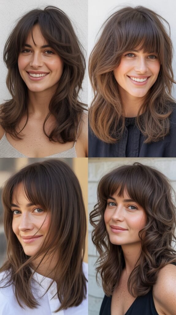  Long Layered Bangs with Textured Midi