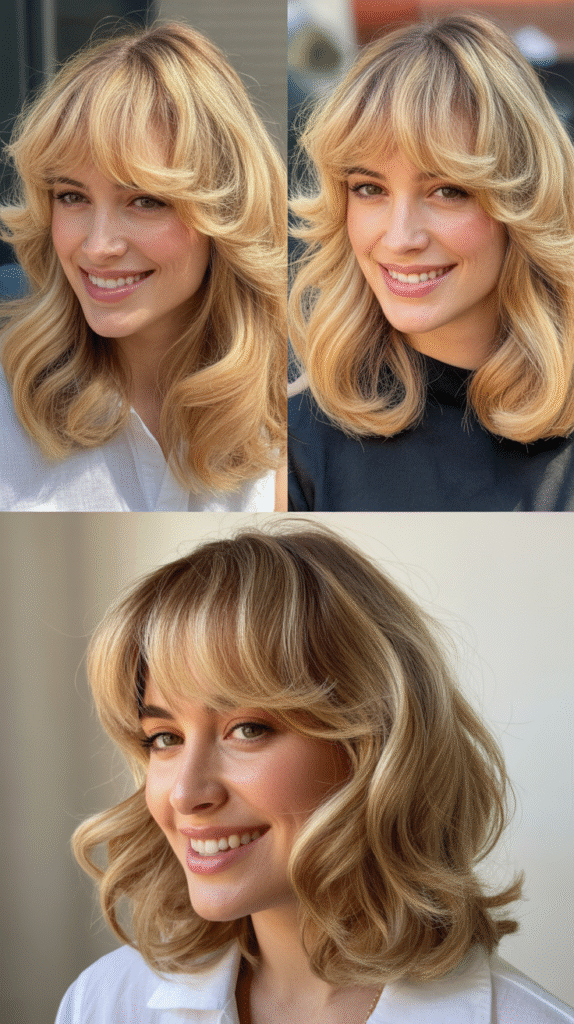 Diagonal Bangs with Cool Blonde Balayage