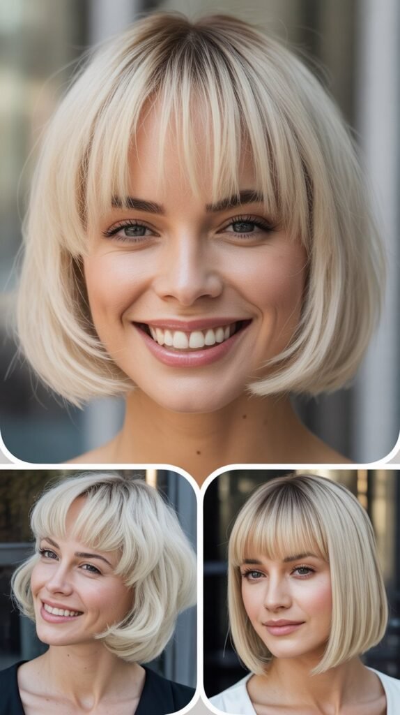 Platinum Blonde Bob with Blunt Bangs