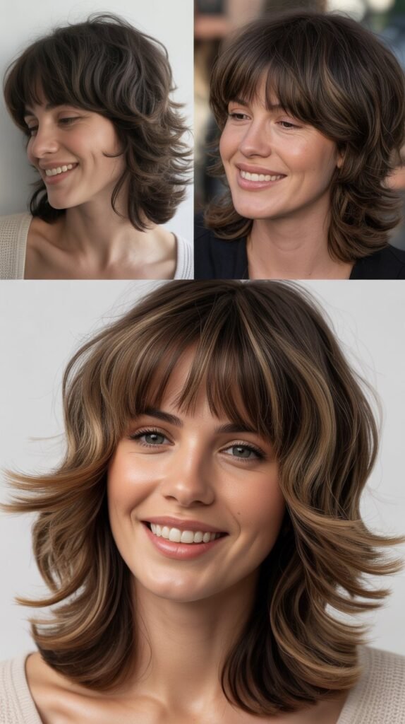  Feathered Curtain Bangs with Shag Layers