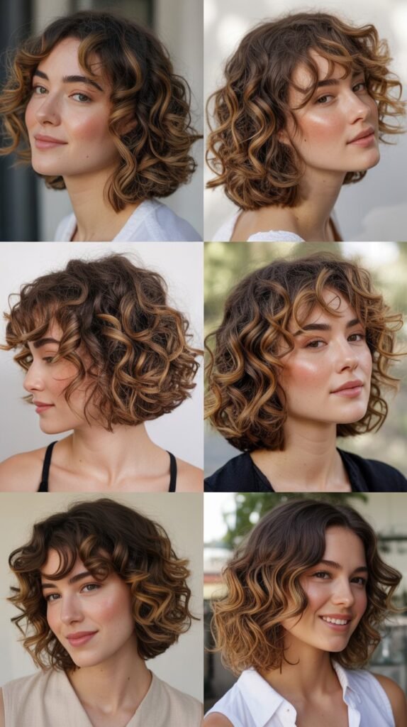  Curly Bob With Honey Balayage