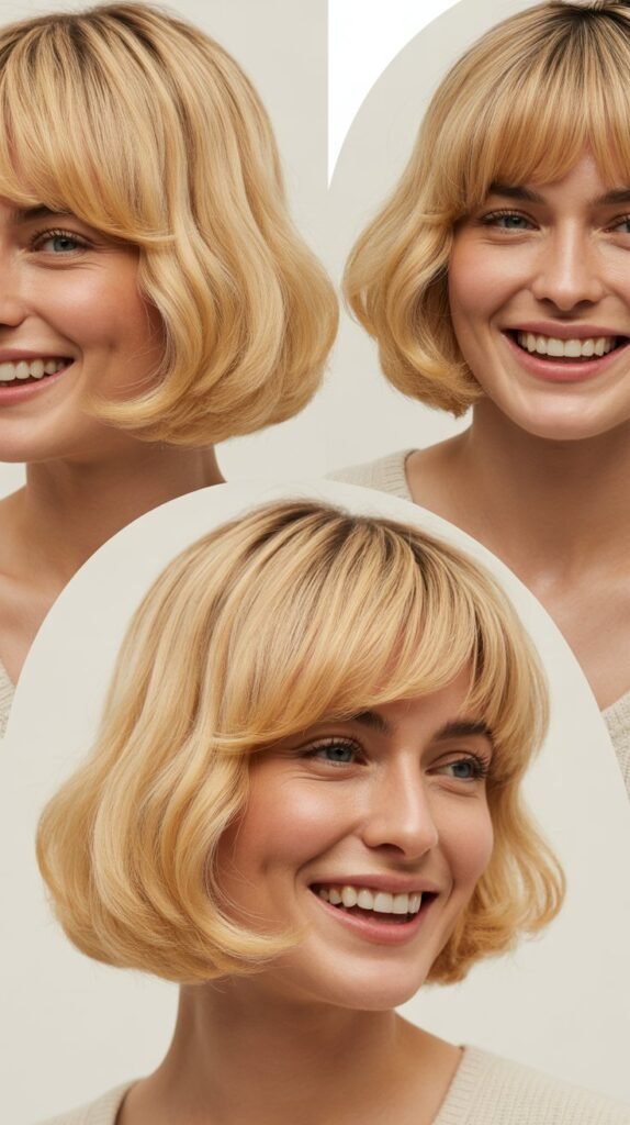 Classic Blonde Bob with Soft Curtain Bangs