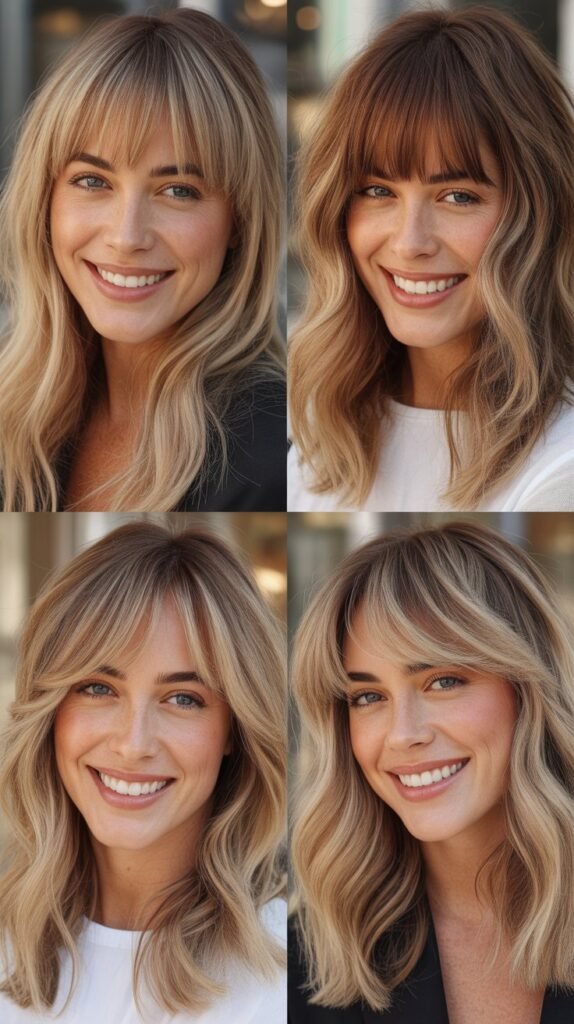 Angled Fringe with Sandy Caramel Blonde