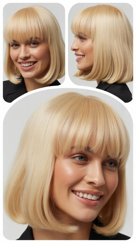  Vanilla Blonde Blunt Cut with Straight Bangs