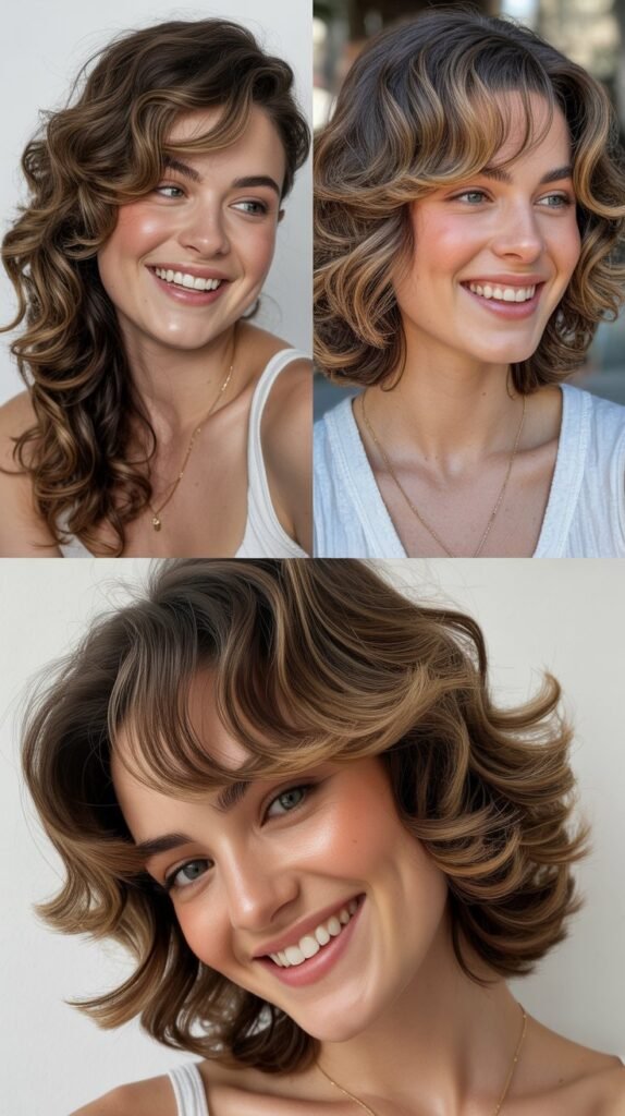Swoopy Side Bangs with Beach Wave Layers