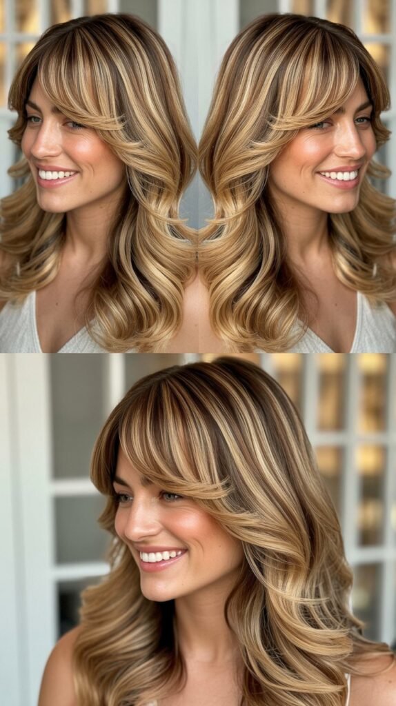 Side-Swept Bangs with Golden Blonde Balayage