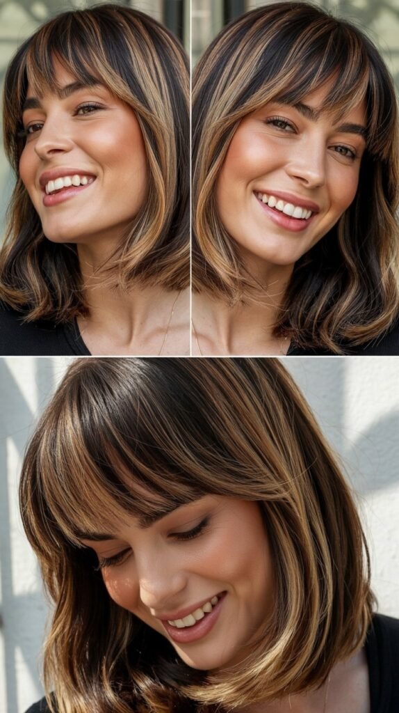 Micro Bangs with Chocolate Balayage on Medium Thick Hair